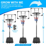 Hearth and Haven Teenagers Youth Height Adjustable 5.6 To 7Ft Basketball Hoop 28 Inch Backboard Portable Basketball Goal System with Stable Base and Wheels, Use For Indoor Outdoor W140860512