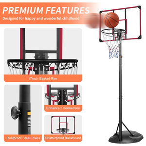 English Elm Portable Basketball Hoop Steel Frame Adjustable Height 7.5 to 9.2 Ft with Wheels W140860513