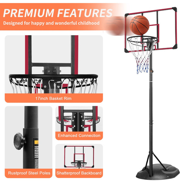 English Elm Portable Basketball Hoop Steel Frame Adjustable Height 7.5 to 9.2 Ft with Wheels W140860513