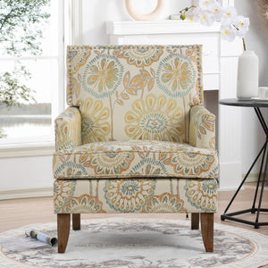 English Elm Accent Chair with Bubble Nail Trim Birch Legs and High Back for Living Room W68041067