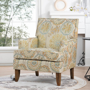 English Elm Accent Chair with Bubble Nail Trim Birch Legs and High Back for Living Room W68041067