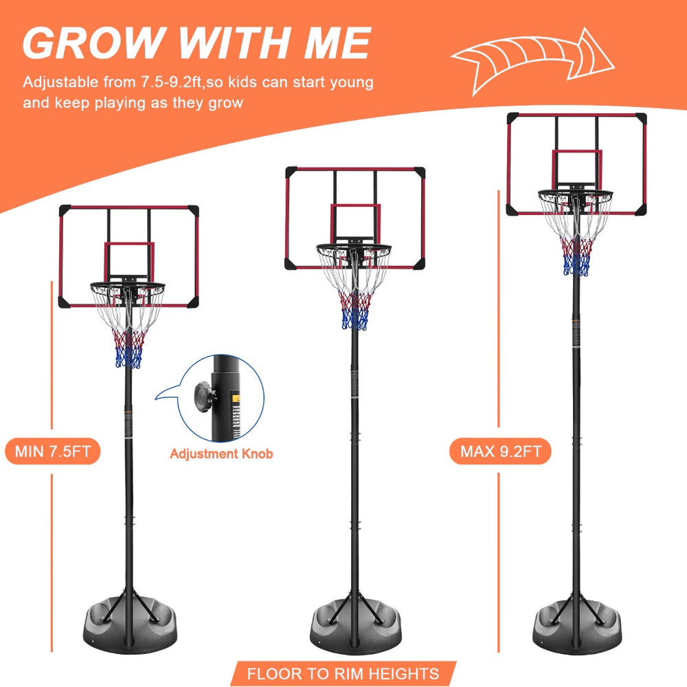 English Elm Portable Basketball Hoop Steel Frame Adjustable Height 7.5 to 9.2 Ft with Wheels W140860513
