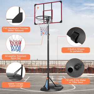 English Elm Portable Basketball Hoop Steel Frame Adjustable Height 7.5 to 9.2 Ft with Wheels W140860513