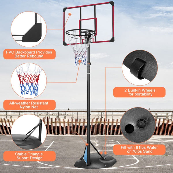 English Elm Portable Basketball Hoop Steel Frame Adjustable Height 7.5 to 9.2 Ft with Wheels W140860513