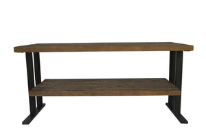 English Elm Media Console Table Reclaimed Wood Open Shelf Industrial Living Room Tv Stand W142562432