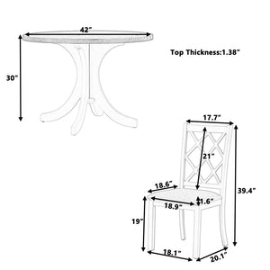 English Elm TOPMAX Mid-Century 5-Piece Round Dining Set for 4 with Upholstered Cross-Back Chairs, Durable Design Brown N717S000226E