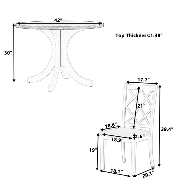 English Elm TOPMAX Mid-Century 5-Piece Round Dining Set for 4 with Upholstered Cross-Back Chairs, Durable Design Brown N717S000226E