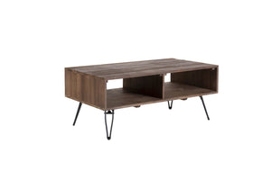 English Elm Reclaimed Wood Foldable Coffee Table with Open Shelf and Black Metal Legs W142562417