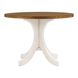 English Elm TOPMAX Mid-Century Round Dining Table 42" for Small Spaces, Walnut Top Cream White Frame, Durable Elegance WF296298AAD