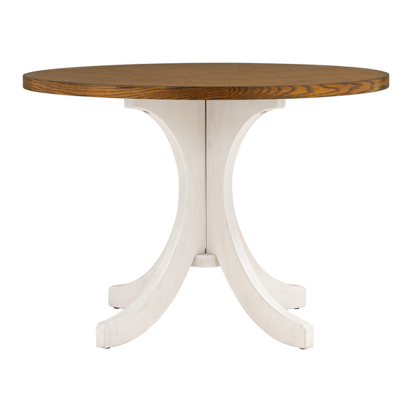 English Elm TOPMAX Mid-Century Round Dining Table 42" for Small Spaces, Walnut Top Cream White Frame, Durable Elegance WF296298AAD
