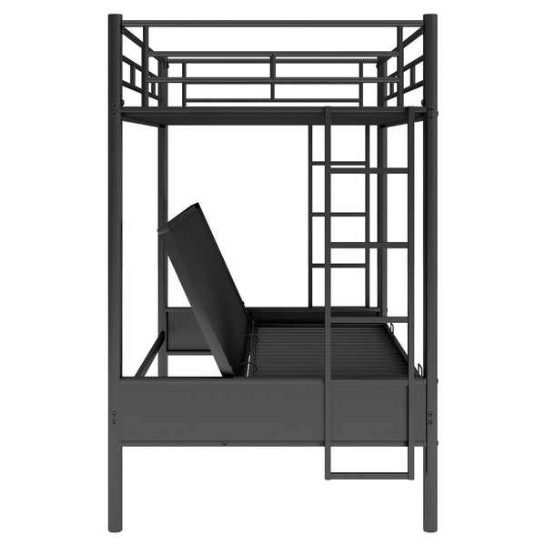 English Elm Twin Twin over Full Metal Bunk Bed with Integrated Ladder, Full-Length Guardrail, Futon-Ready Versatile Design Black N7090000674B