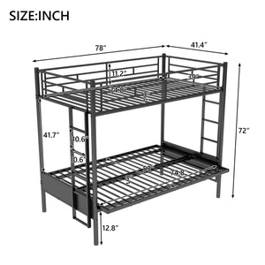 English Elm Twin Twin over Full Metal Bunk Bed with Integrated Ladder, Full-Length Guardrail, Futon-Ready Versatile Design Black N7090000674B