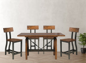 English Elm Rustic Industrial 7pc Counter Height Dining Set with Gunmetal Frame, Rustic Brown Acacia Veneer Finish Multicolor 69.5 L x 43.25 W x 10 H B011S00193