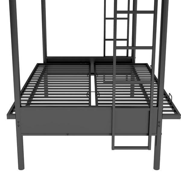 English Elm Twin Twin over Full Metal Bunk Bed with Integrated Ladder, Full-Length Guardrail, Futon-Ready Versatile Design Black N7090000674B
