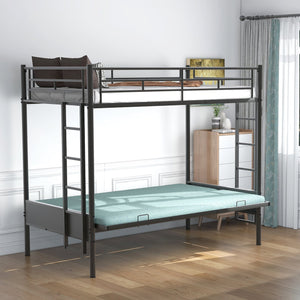 English Elm Twin Twin over Full Metal Bunk Bed with Integrated Ladder, Full-Length Guardrail, Futon-Ready Versatile Design Black N7090000674B