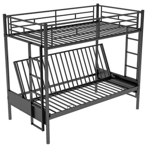 English Elm Twin Twin over Full Metal Bunk Bed with Integrated Ladder, Full-Length Guardrail, Futon-Ready Versatile Design Black N7090000674B