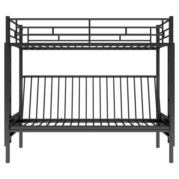 English Elm Twin Twin over Full Metal Bunk Bed with Integrated Ladder, Full-Length Guardrail, Futon-Ready Versatile Design Black N7090000674B