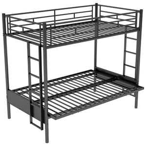 English Elm Twin Twin over Full Metal Bunk Bed with Integrated Ladder, Full-Length Guardrail, Futon-Ready Versatile Design Black N7090000674B
