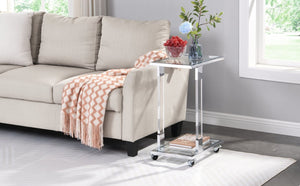 English Elm Golden Acrylic C-shaped Side Table Tempered Glass Top Rolling Casters Sofa Accent W82153573