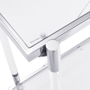 English Elm 43.31'' Two Tier Tempered Glass Console Table Chrome Acrylic Frame for Living Room W821P184417