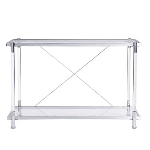 English Elm 43.31'' Two Tier Tempered Glass Console Table Chrome Acrylic Frame for Living Room W821P184417