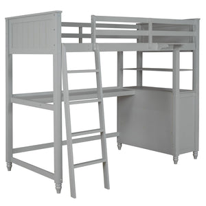 English Elm Twin Pine Wood Loft Bed with Built-in Desk Drawers and Shelf for Kids Rooms LT001530AAE-1