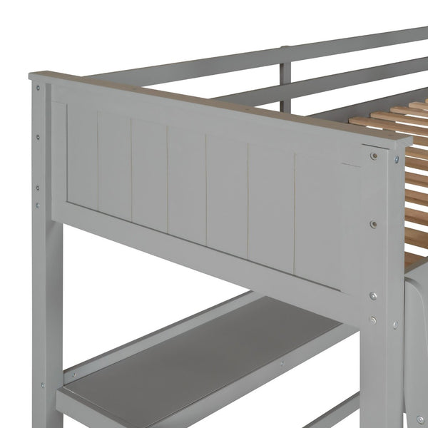 English Elm Twin Pine Wood Loft Bed with Built-in Desk Drawers and Shelf for Kids Rooms LT001530AAE-1