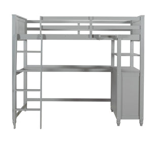 English Elm Twin Pine Wood Loft Bed with Built-in Desk Drawers and Shelf for Kids Rooms LT001530AAE-1
