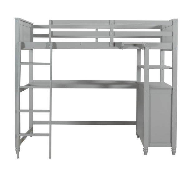 English Elm Twin Pine Wood Loft Bed with Built-in Desk Drawers and Shelf for Kids Rooms LT001530AAE-1