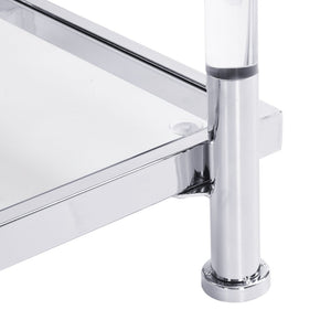 English Elm 43.31'' Two Tier Tempered Glass Console Table Chrome Acrylic Frame for Living Room W821P184417