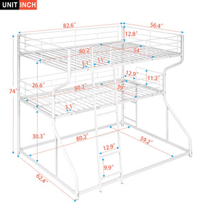 English Elm Full Triple Bunk Bed XL over Twin XL over Queen with Angled Ladder, Guardrails & Space-Saving Design White GX000619AAK