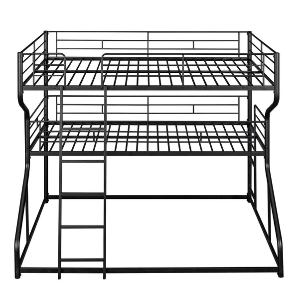 English Elm Full Triple Bunk Bed XL over Twin XL over Queen with Angled Ladder, Guardrails & Space-Saving Design Black GX000619AAB