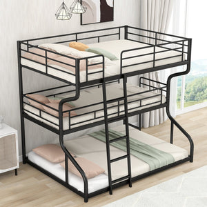 English Elm Full Triple Bunk Bed XL over Twin XL over Queen with Angled Ladder, Guardrails & Space-Saving Design Black GX000619AAB