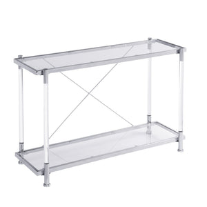 English Elm 43.31'' Two Tier Tempered Glass Console Table Chrome Acrylic Frame for Living Room W821P184417