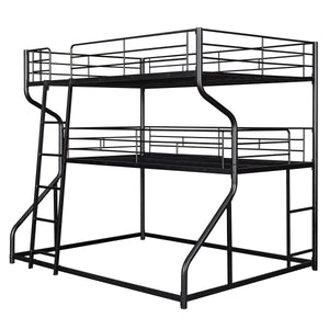English Elm Full Triple Bunk Bed XL over Twin XL over Queen with Angled Ladder, Guardrails & Space-Saving Design Black GX000619AAB