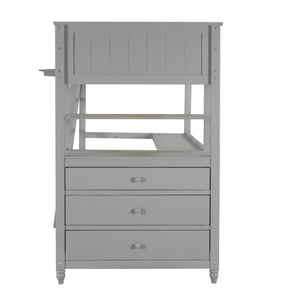 English Elm Twin Pine Wood Loft Bed with Built-in Desk Drawers and Shelf for Kids Rooms LT001530AAE-1