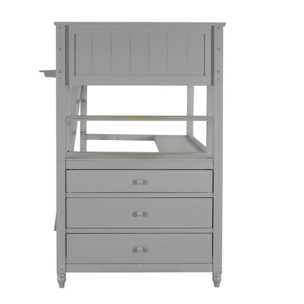 English Elm Twin Pine Wood Loft Bed with Built-in Desk Drawers and Shelf for Kids Rooms LT001530AAE-1
