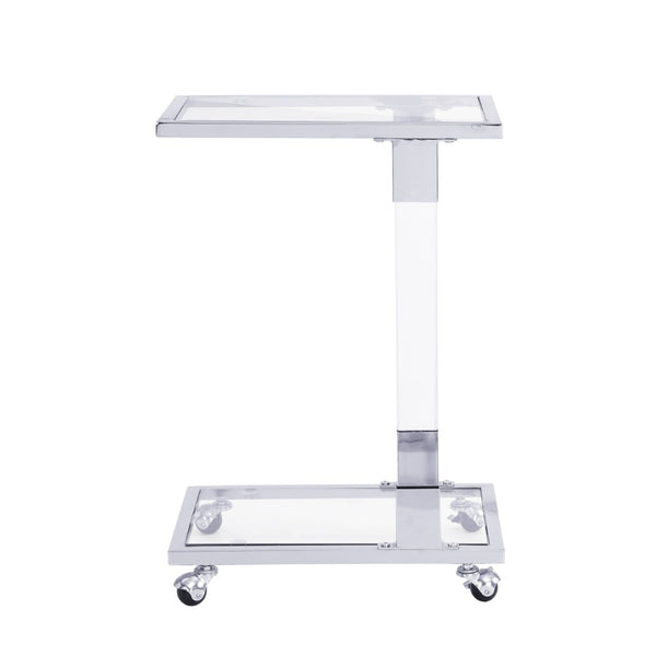 English Elm Golden Acrylic C-shaped Side Table Tempered Glass Top Rolling Casters Sofa Accent W82153573