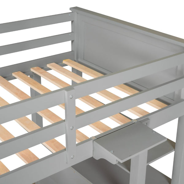 English Elm Twin Pine Wood Loft Bed with Built-in Desk Drawers and Shelf for Kids Rooms LT001530AAE-1