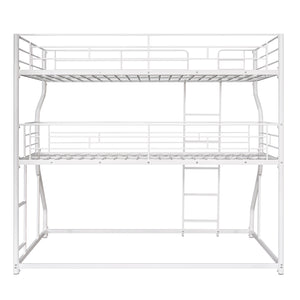 English Elm Full Triple Bunk Bed XL over Twin XL over Queen with Angled Ladder, Guardrails & Space-Saving Design White GX000619AAK