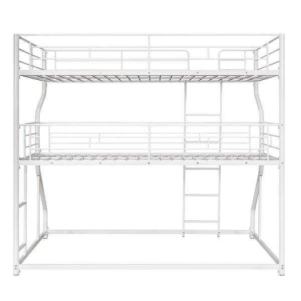 English Elm Full Triple Bunk Bed XL over Twin XL over Queen with Angled Ladder, Guardrails & Space-Saving Design White GX000619AAK