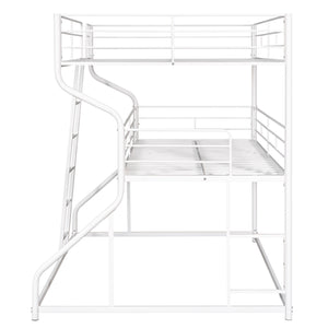 English Elm Full Triple Bunk Bed XL over Twin XL over Queen with Angled Ladder, Guardrails & Space-Saving Design White GX000619AAK