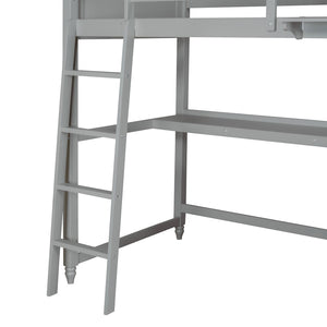 English Elm Twin Pine Wood Loft Bed with Built-in Desk Drawers and Shelf for Kids Rooms LT001530AAE-1