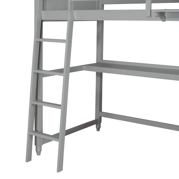 English Elm Twin Pine Wood Loft Bed with Built-in Desk Drawers and Shelf for Kids Rooms LT001530AAE-1