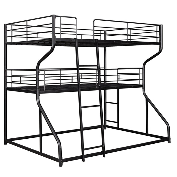 English Elm Full Triple Bunk Bed XL over Twin XL over Queen with Angled Ladder, Guardrails & Space-Saving Design Black GX000619AAB