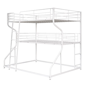 English Elm Full Triple Bunk Bed XL over Twin XL over Queen with Angled Ladder, Guardrails & Space-Saving Design White GX000619AAK