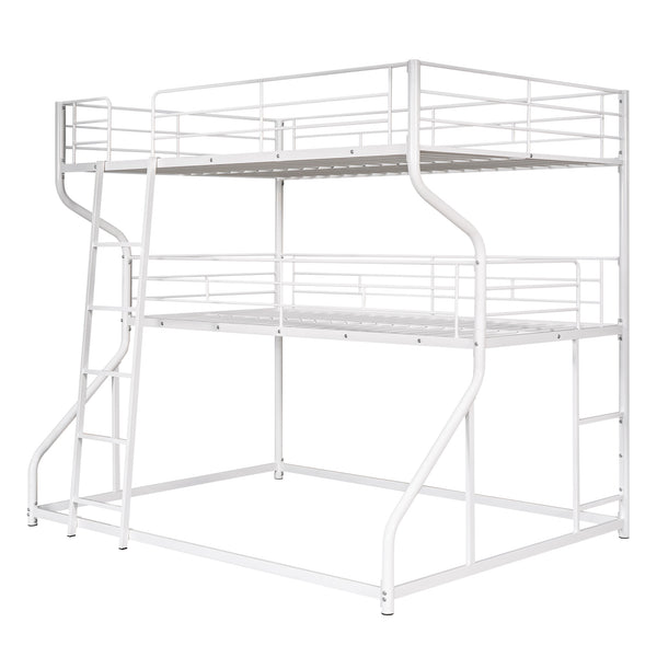English Elm Full Triple Bunk Bed XL over Twin XL over Queen with Angled Ladder, Guardrails & Space-Saving Design White GX000619AAK