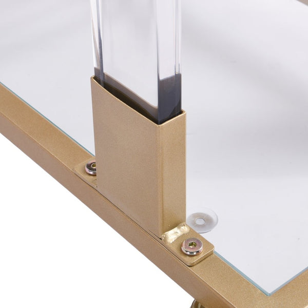 English Elm Golden Acrylic C-shaped Side Table Tempered Glass Top Rolling Casters Sofa Accent W82153574
