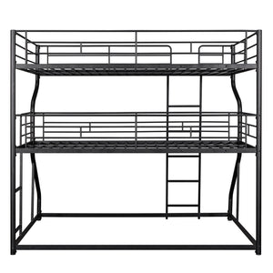 English Elm Full Triple Bunk Bed XL over Twin XL over Queen with Angled Ladder, Guardrails & Space-Saving Design Black GX000619AAB