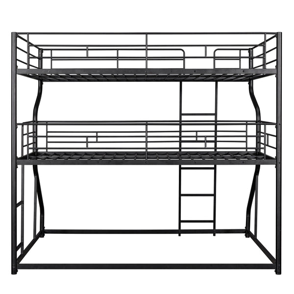 English Elm Full Triple Bunk Bed XL over Twin XL over Queen with Angled Ladder, Guardrails & Space-Saving Design Black GX000619AAB
